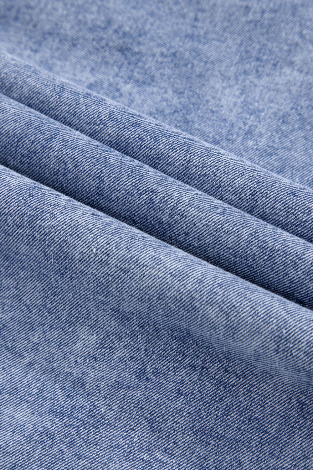 Raw Hem Button Down Long Sleeve Denim Dress - Clothes For Her Online Store