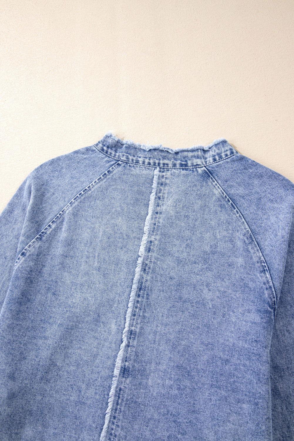 Raw Hem Button Down Long Sleeve Denim Dress - Clothes For Her Online Store