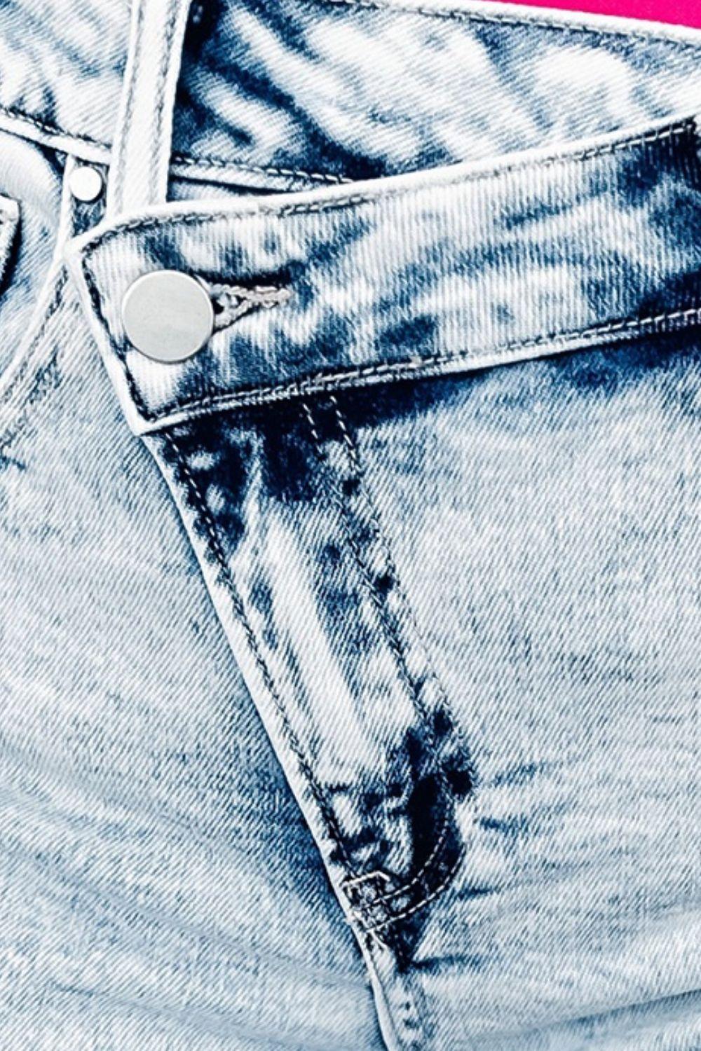 Raw Hem Buttoned Denim Shorts with Pockets - Clothes For Her Online Store