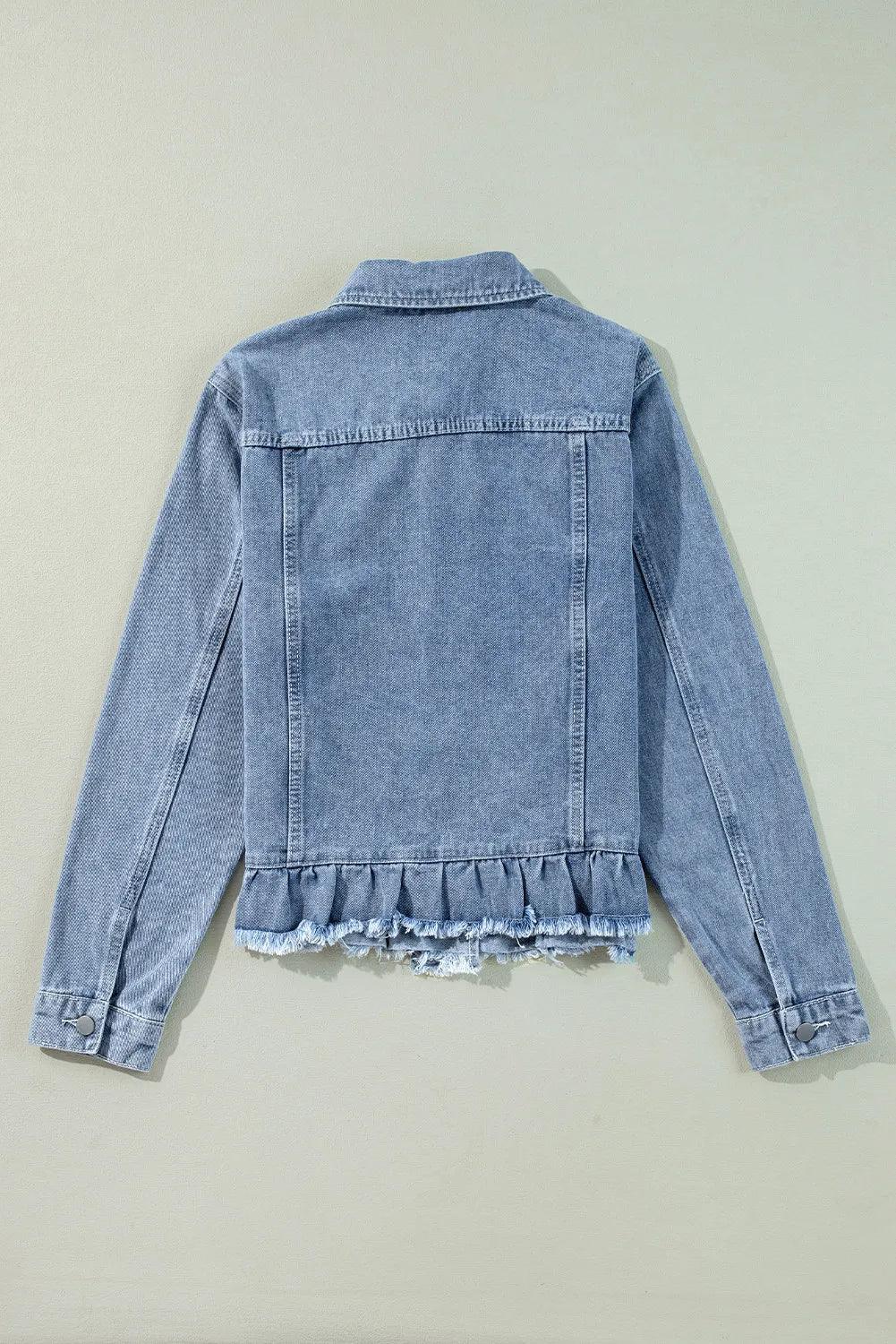 Raw Hem Long Sleeve Denim Jacket - Clothes For Her Online Store