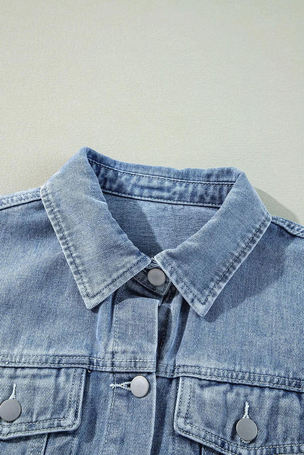 Raw Hem Long Sleeve Denim Jacket - Clothes For Her Online Store