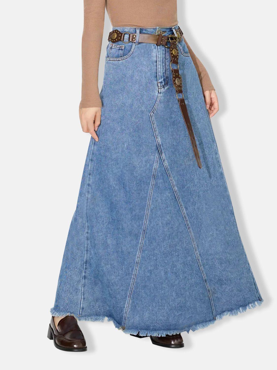 Raw Hem Maxi Denim Skirt - Clothes For Her Online Store