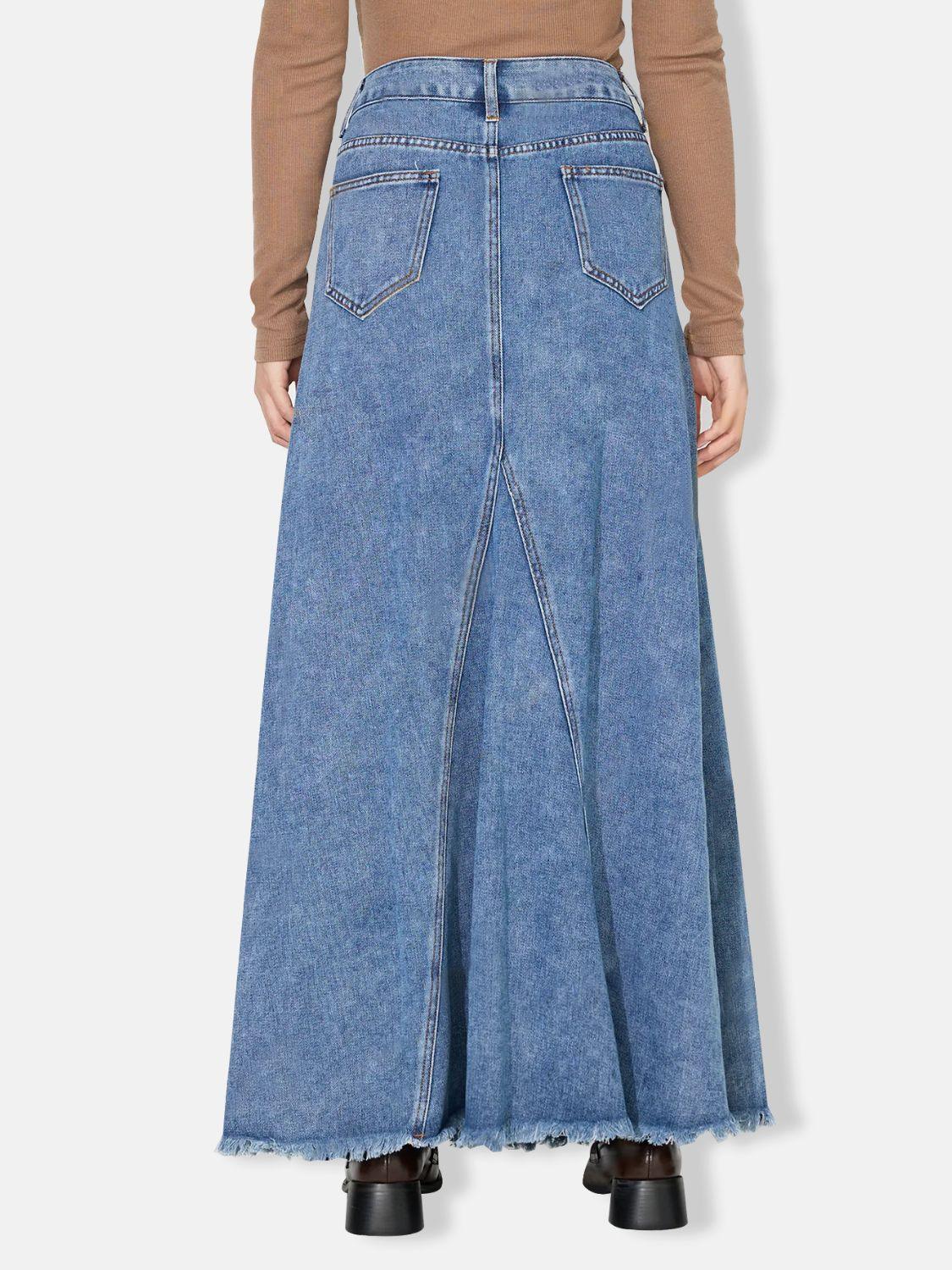 Raw Hem Maxi Denim Skirt - Clothes For Her Online Store
