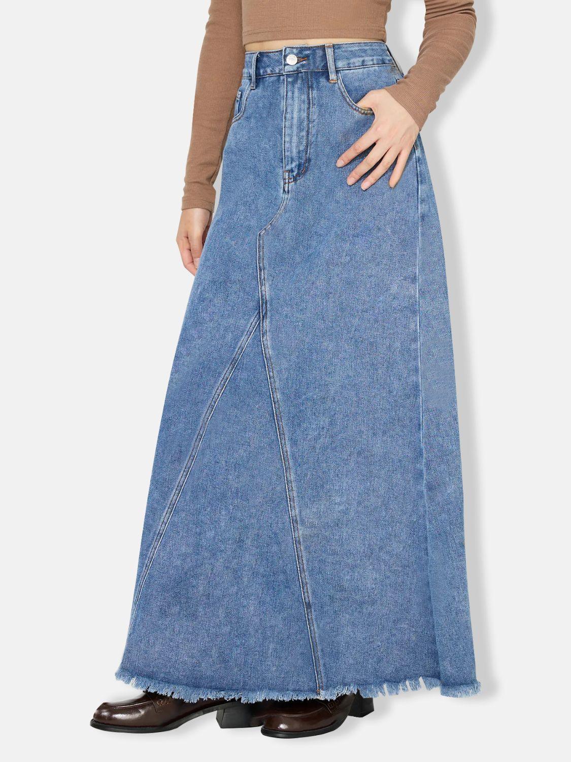 Raw Hem Maxi Denim Skirt - Clothes For Her Online Store