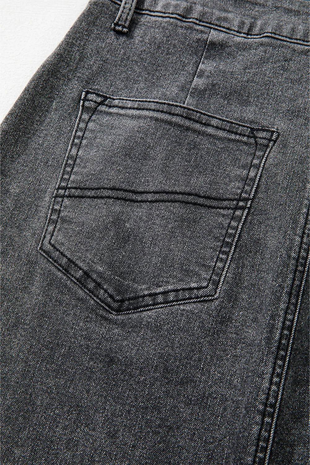 Raw Hem Midi Denim Skirt with Pockets - Clothes For Her Online Store