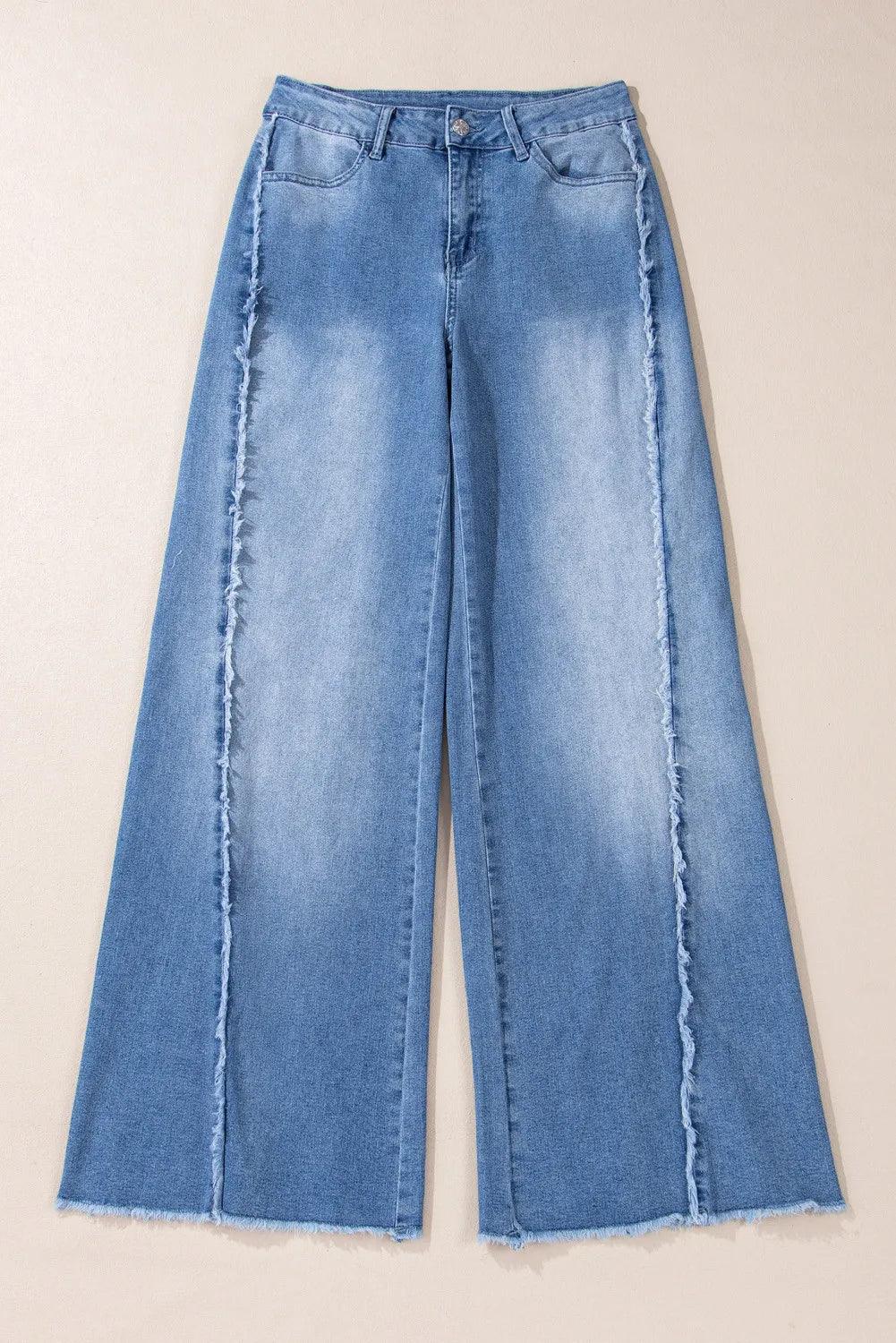 Raw Hem Wide Leg Jeans with Pockets - Clothes For Her Online Store