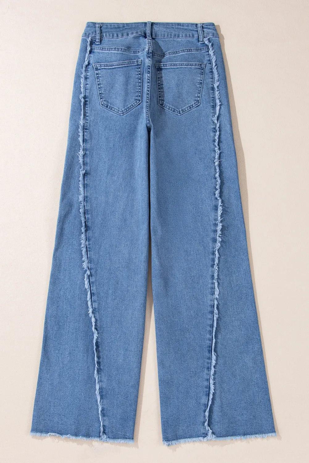 Raw Hem Wide Leg Jeans with Pockets - Clothes For Her Online Store