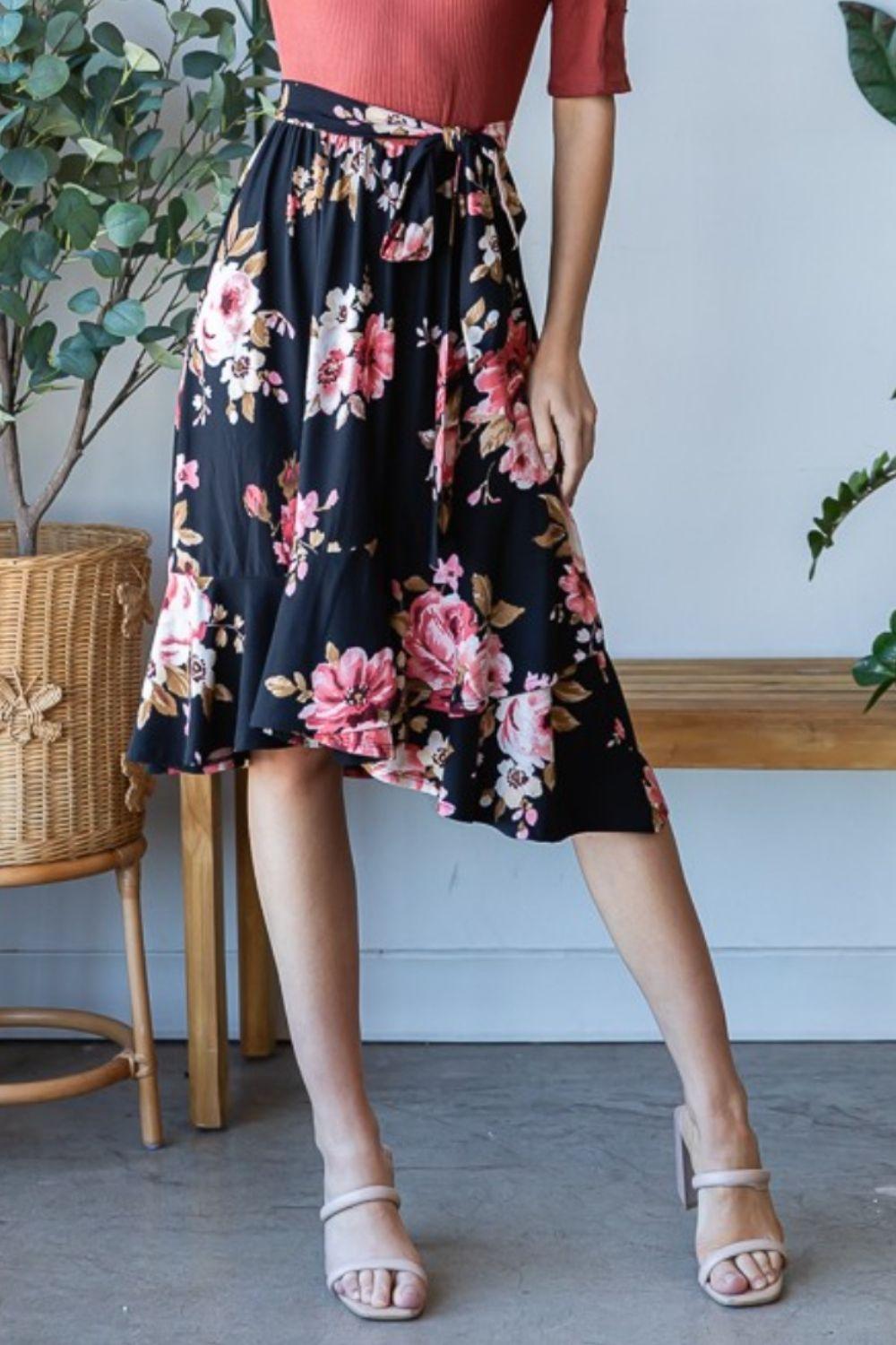 Reborn J Floral Wrap Ruffle Hem Skirt - Clothes For Her Online Store