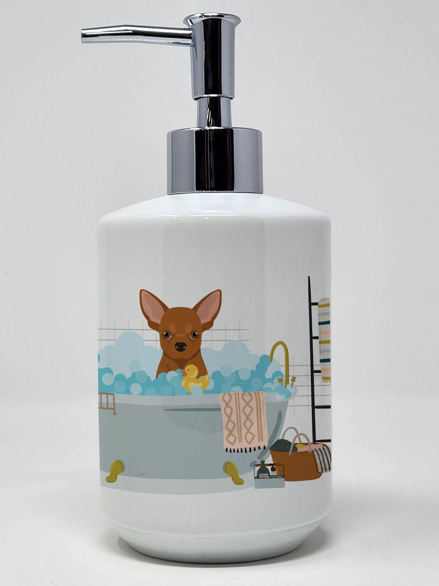 Red Chihuahua Ceramic Soap Dispenser Hand Soap Dispenser Pump Bottles for Bathroom Kitchen, Empty Refillable Liquid Soap Container