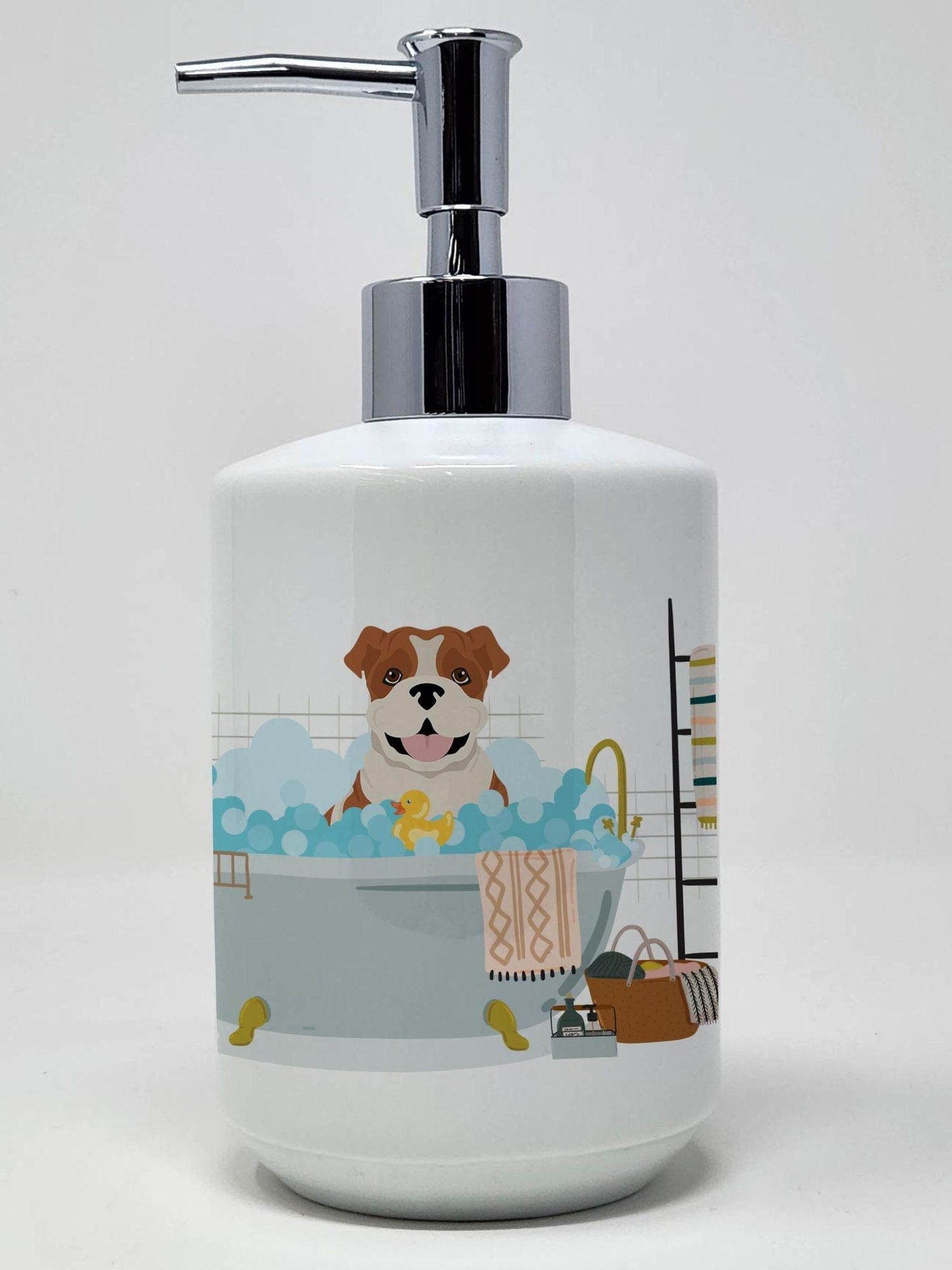 Red English Bulldog Ceramic Soap Dispenser Hand Soap Dispenser Pump Bottles for Bathroom Kitchen, Empty Refillable Liquid Soap Container - Clothes For Her Online Store