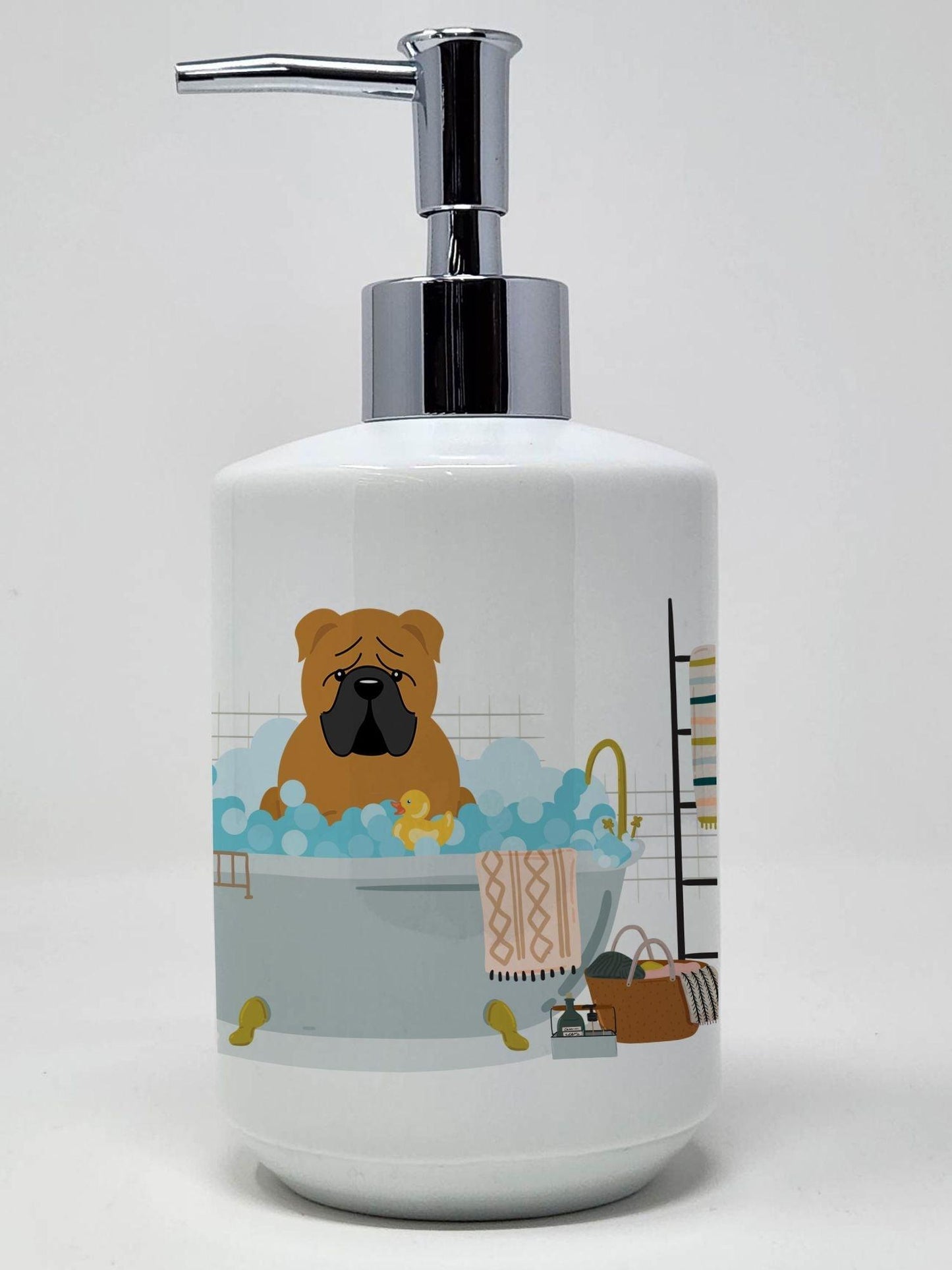 Red English Bulldog in Bathtub Ceramic Soap Dispenser Hand Soap Dispenser Pump Bottles for Bathroom Kitchen, Empty Refillable Liquid Soap Container - Clothes For Her Online Store