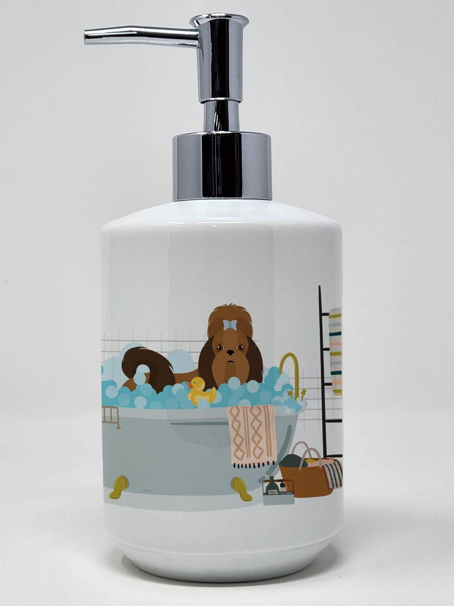 Red Shih Tzu Ceramic Soap Dispenser Hand Soap Dispenser Pump Bottles for Bathroom Kitchen, Empty Refillable Liquid Soap Container - Clothes For Her Online Store