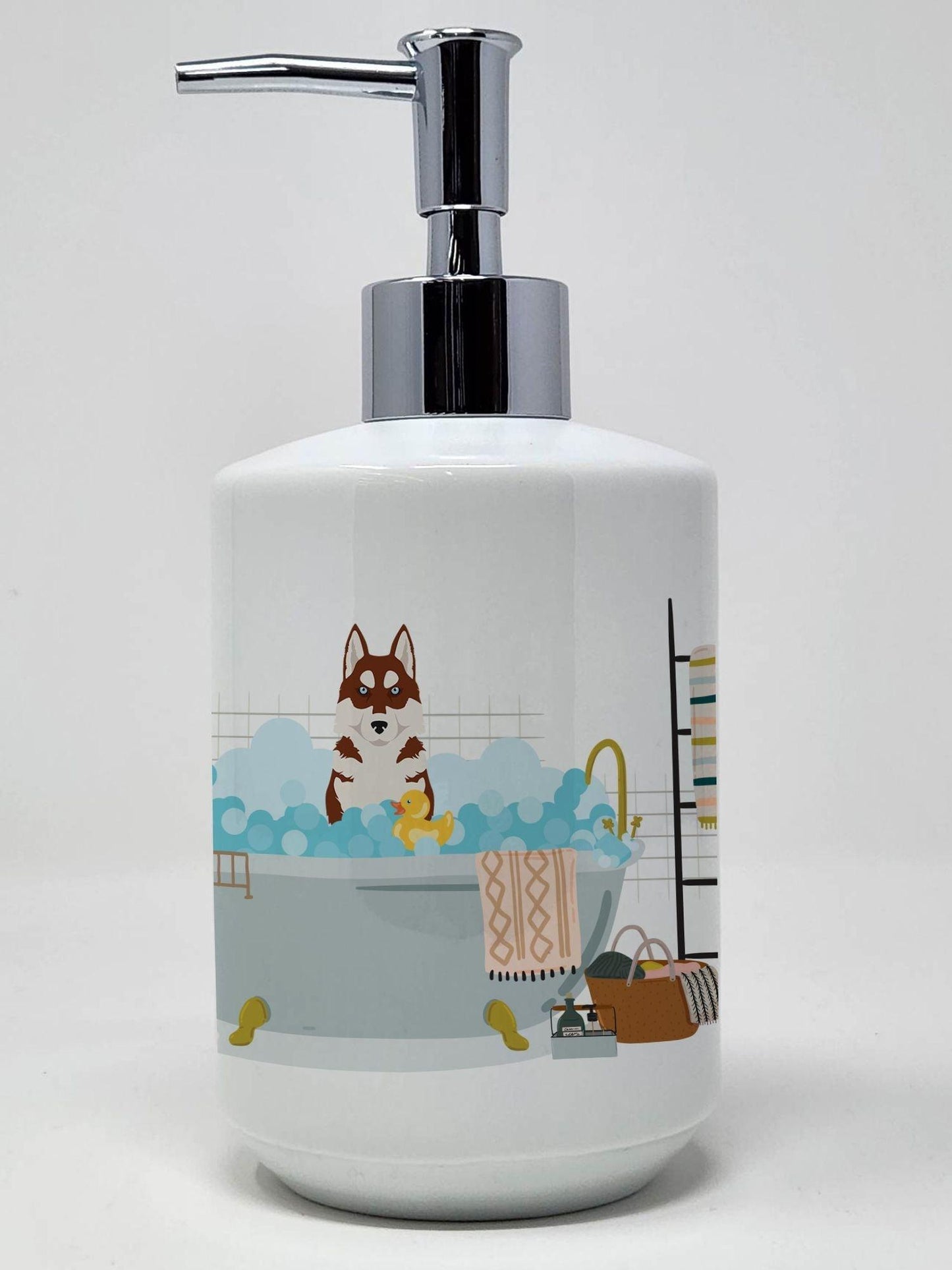 Red Siberian Husky Ceramic Soap Dispenser Hand Soap Dispenser Pump Bottles for Bathroom Kitchen, Empty Refillable Liquid Soap Container - Clothes For Her Online Store