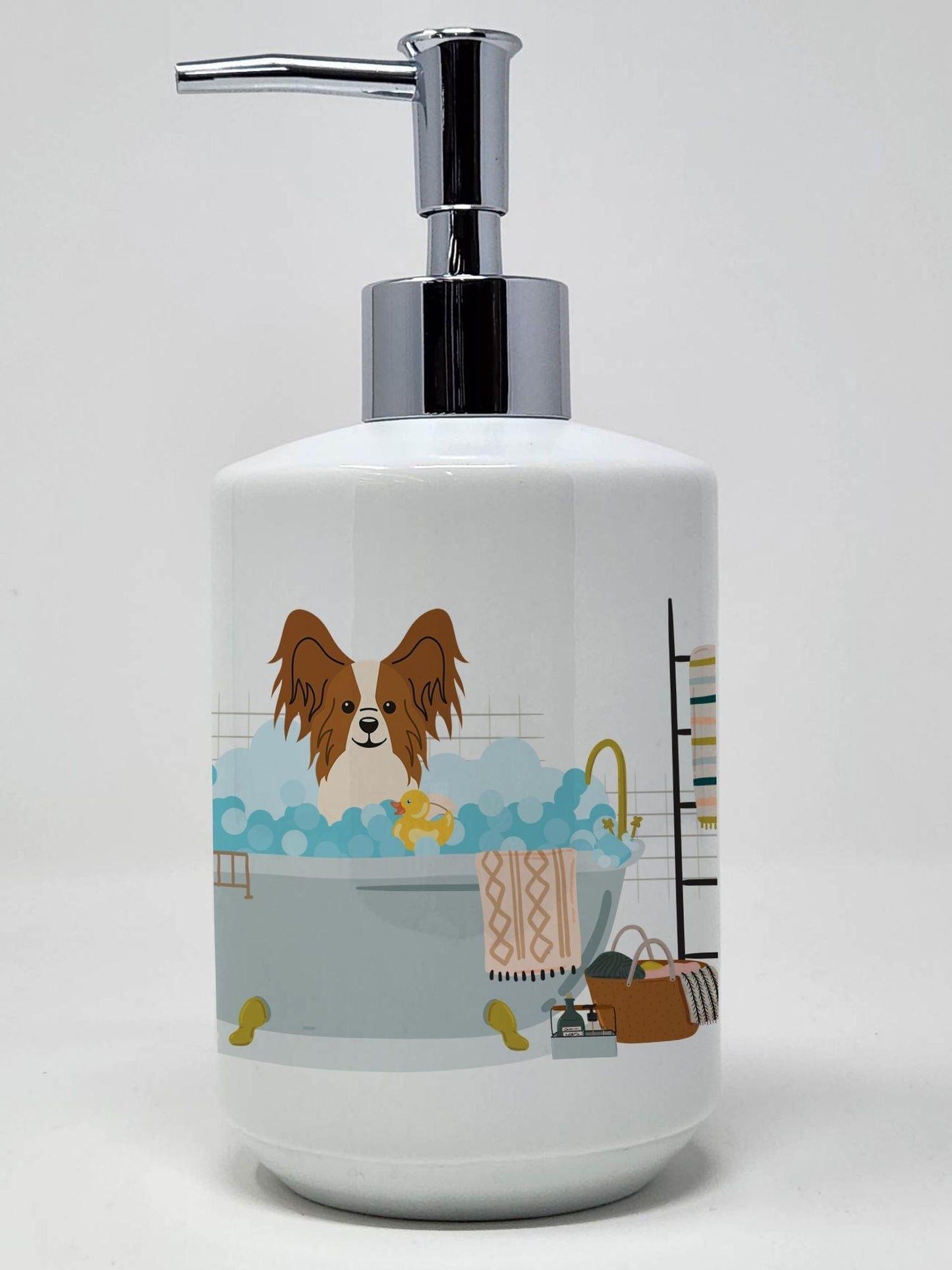 Red White Papillon in Bathtub Ceramic Soap Dispenser Hand Soap Dispenser Pump Bottles for Bathroom Kitchen, Empty Refillable Liquid Soap Container - Clothes For Her Online Store