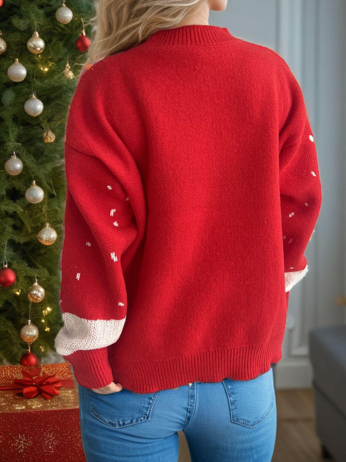 Reindeer Mock Neck Long Sleeve Sweater - Clothes For Her Online Store