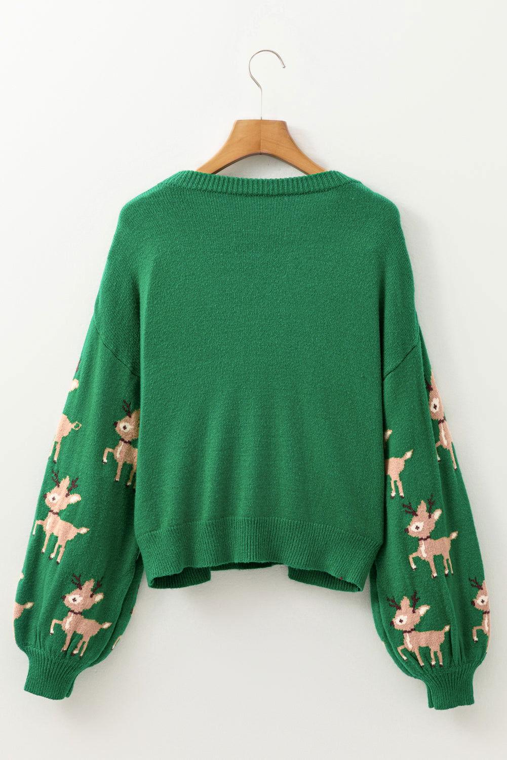 Reindeer Round Neck Drop Shoulder Sweater - Clothes For Her Online Store