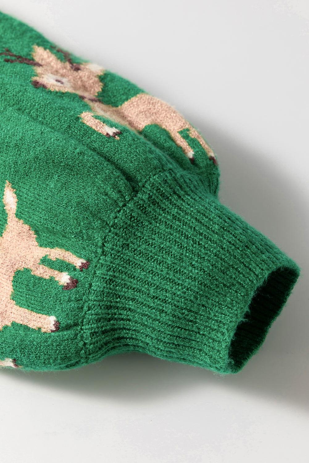 Reindeer Round Neck Drop Shoulder Sweater - Clothes For Her Online Store