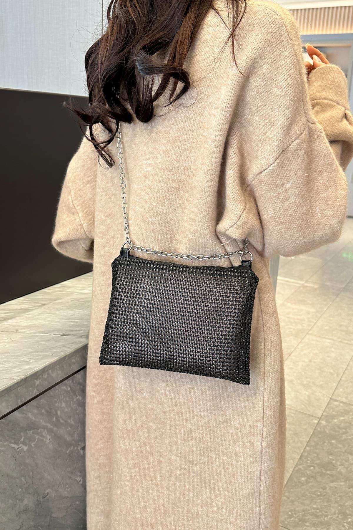 Rhinestone Polyester Chain Crossbody Bag - Clothes For Her Online Store