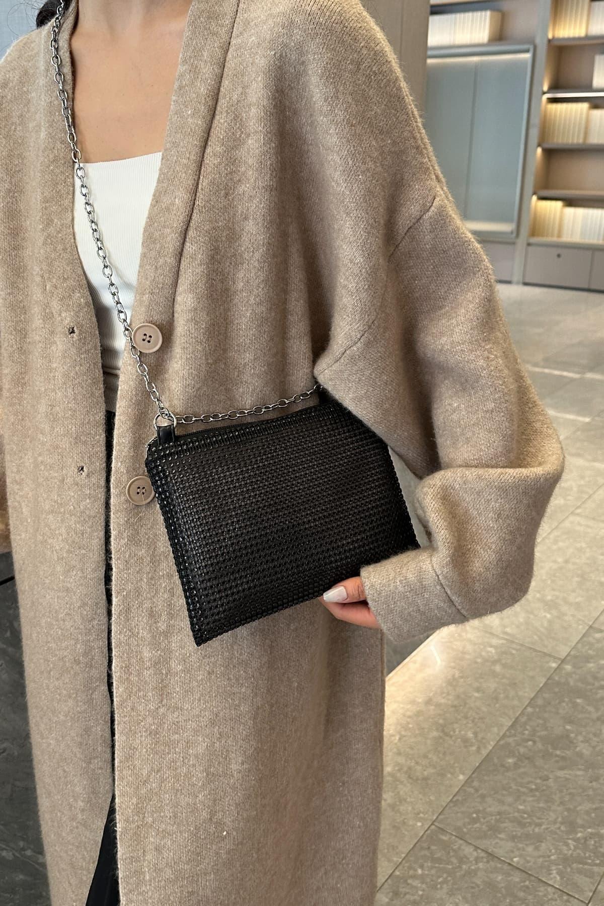 Rhinestone Polyester Chain Crossbody Bag - Clothes For Her Online Store