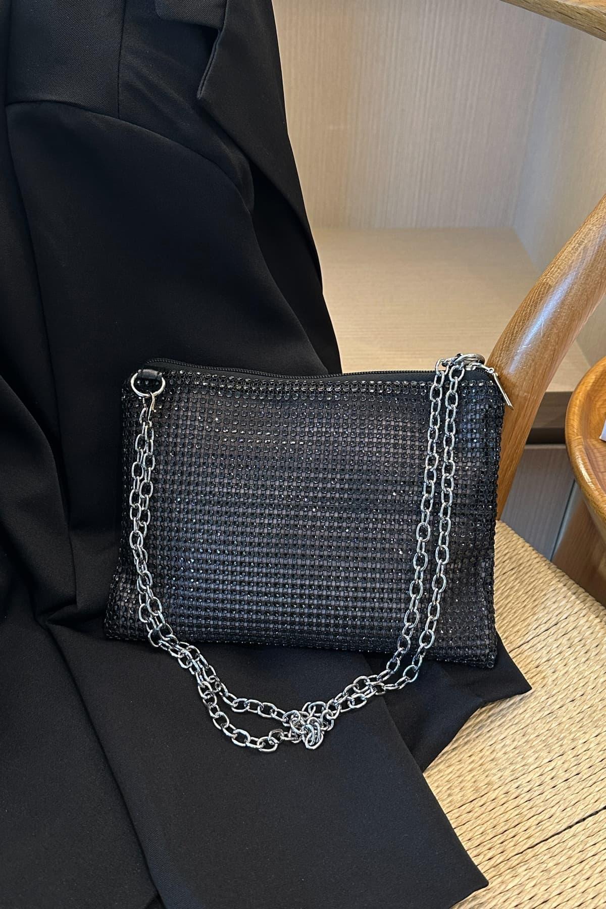 Rhinestone Polyester Chain Crossbody Bag - Clothes For Her Online Store