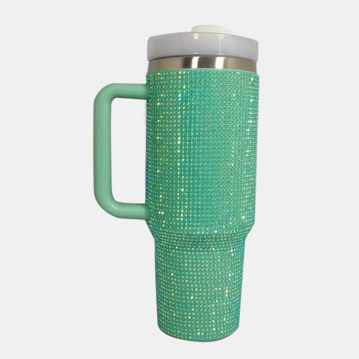 Rhinestone Stainless Steel Tumbler with Straw - Clothes For Her Online Store