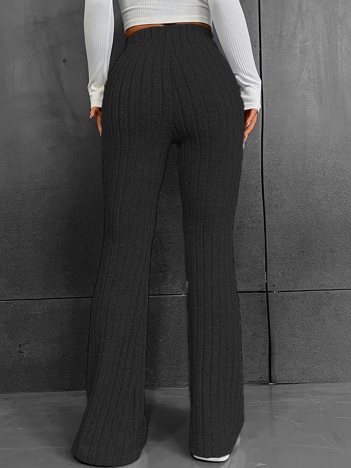 Ribbed High Waist Bootcut Pants - Clothes For Her Online Store
