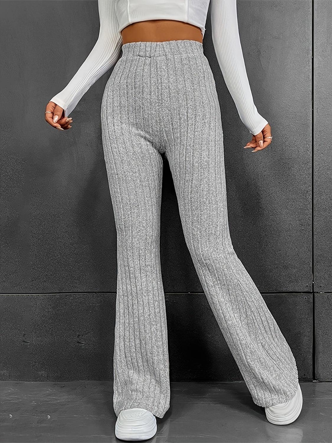 Ribbed High Waist Bootcut Pants - Clothes For Her Online Store