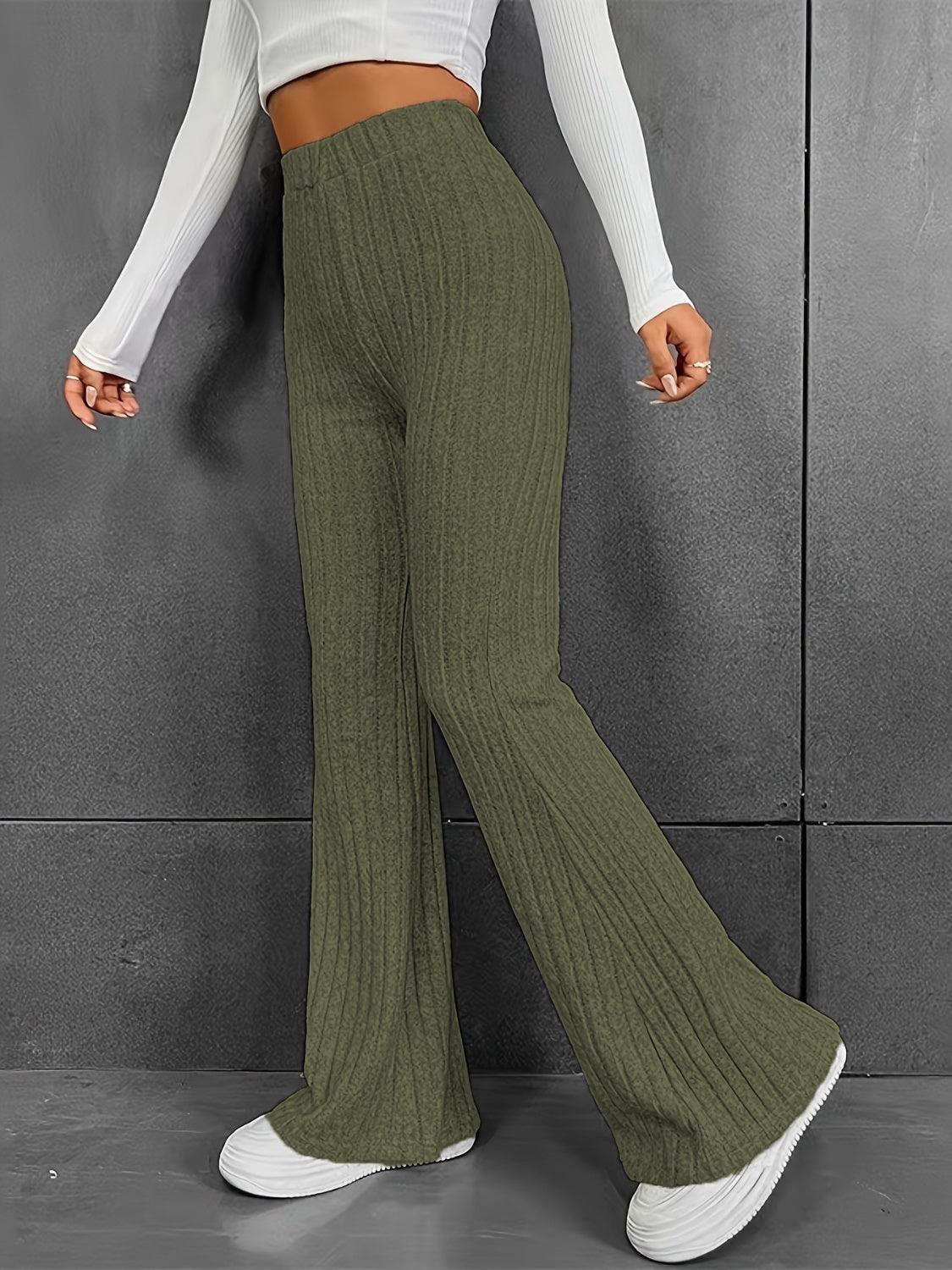Ribbed High Waist Bootcut Pants - Clothes For Her Online Store
