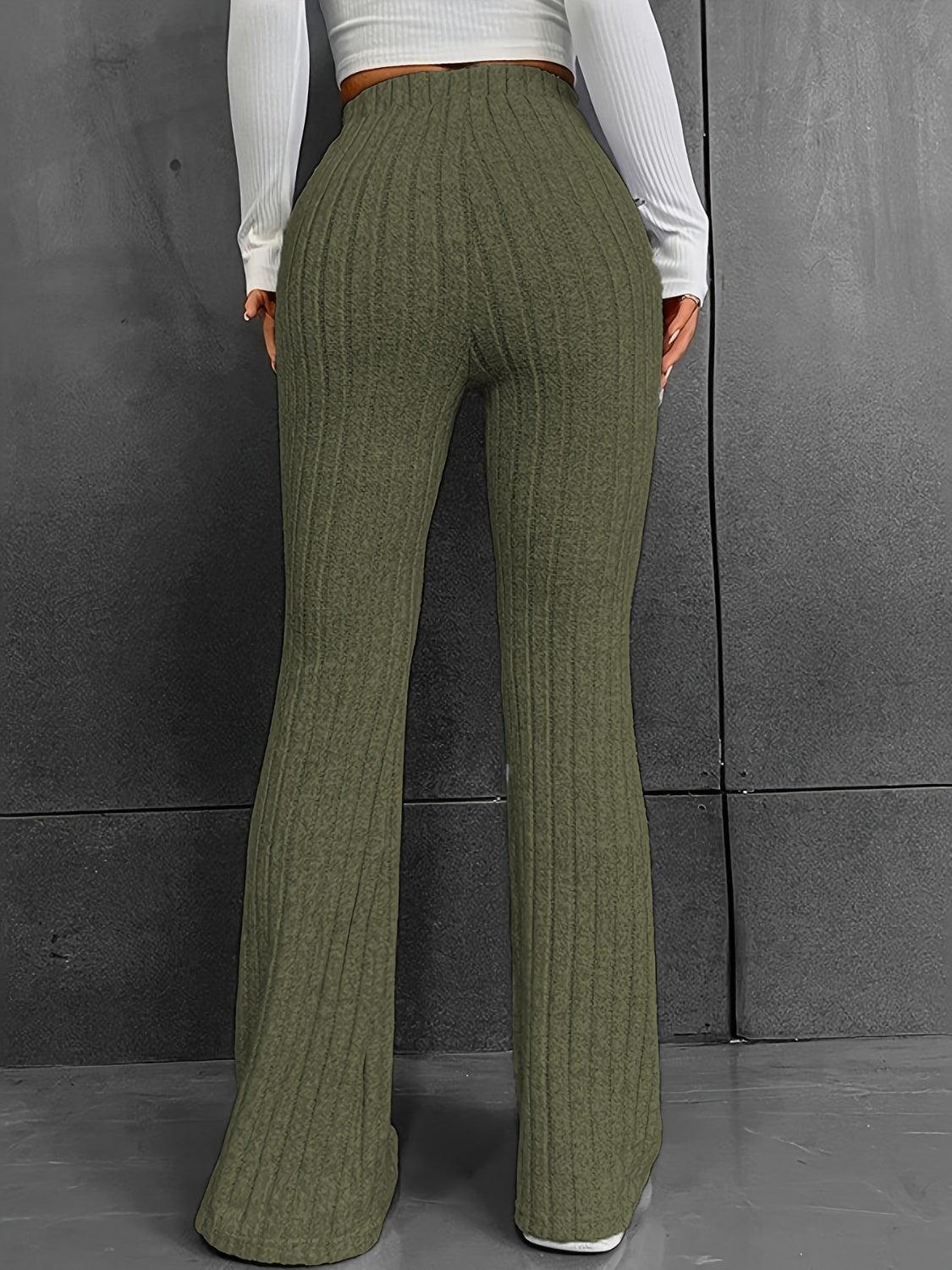 Ribbed High Waist Bootcut Pants - Clothes For Her Online Store
