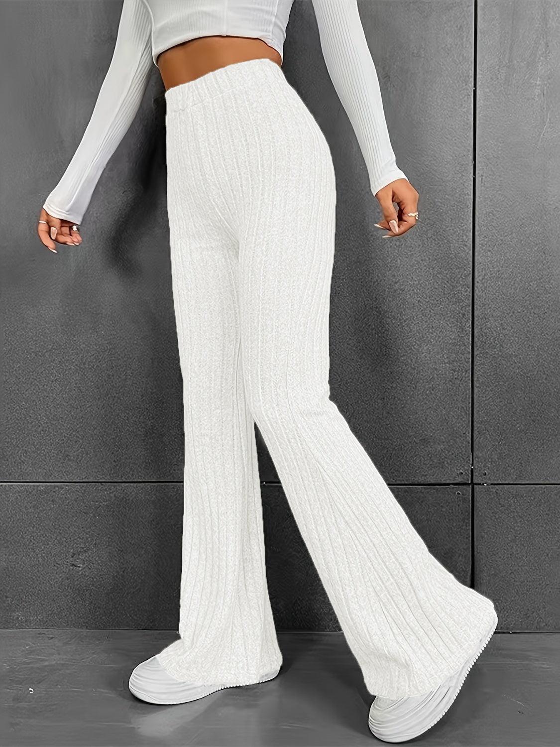 Ribbed High Waist Bootcut Pants - Clothes For Her Online Store