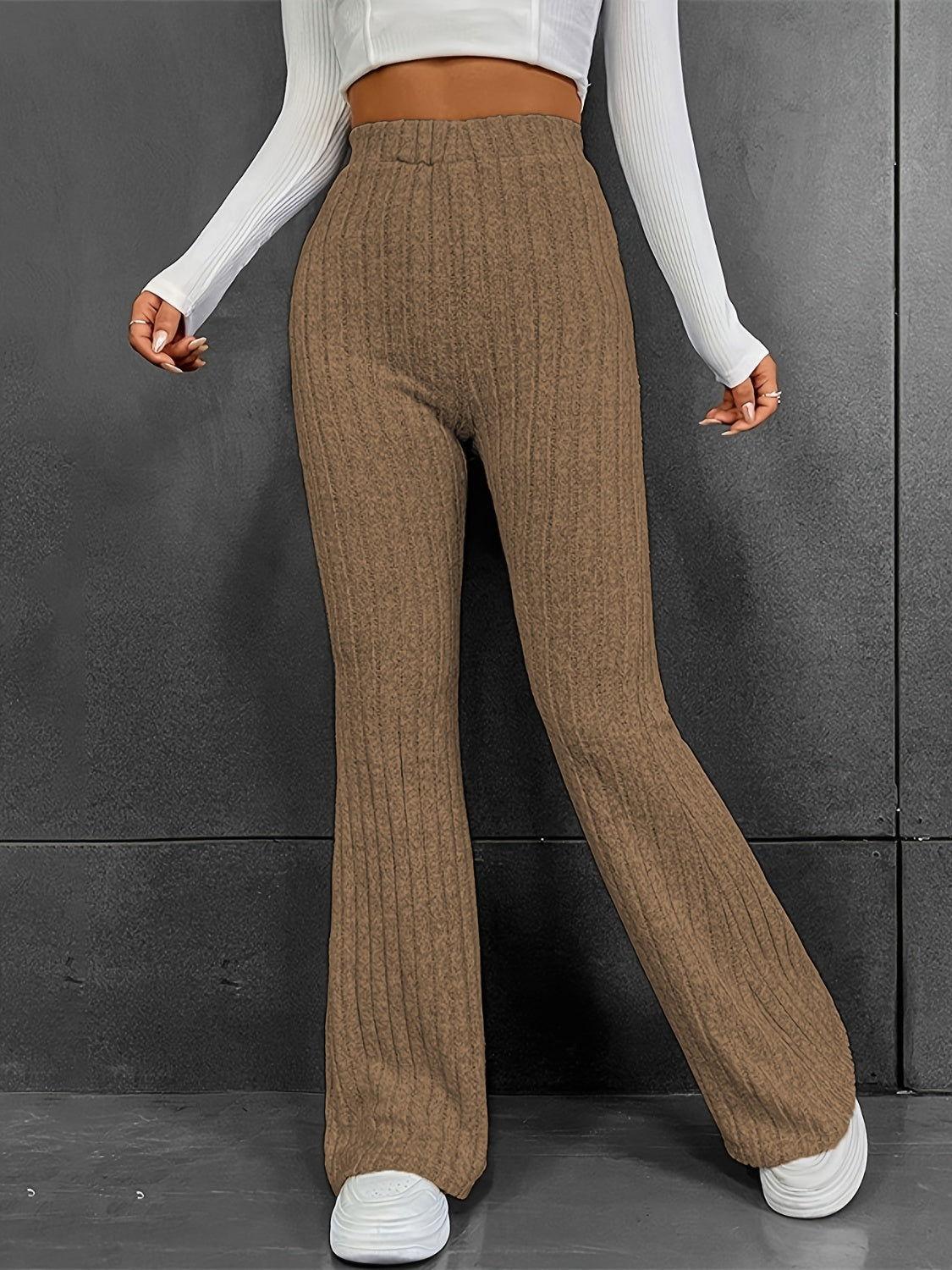 Ribbed High Waist Bootcut Pants - Clothes For Her Online Store