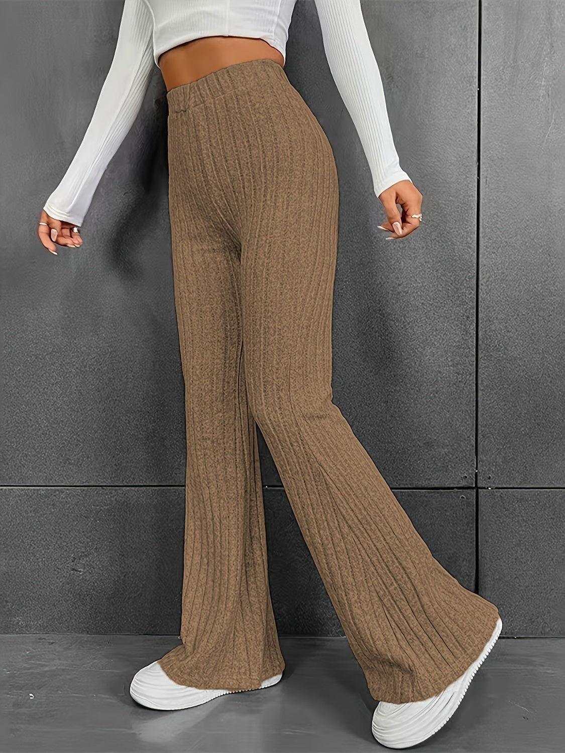 Ribbed High Waist Bootcut Pants - Clothes For Her Online Store