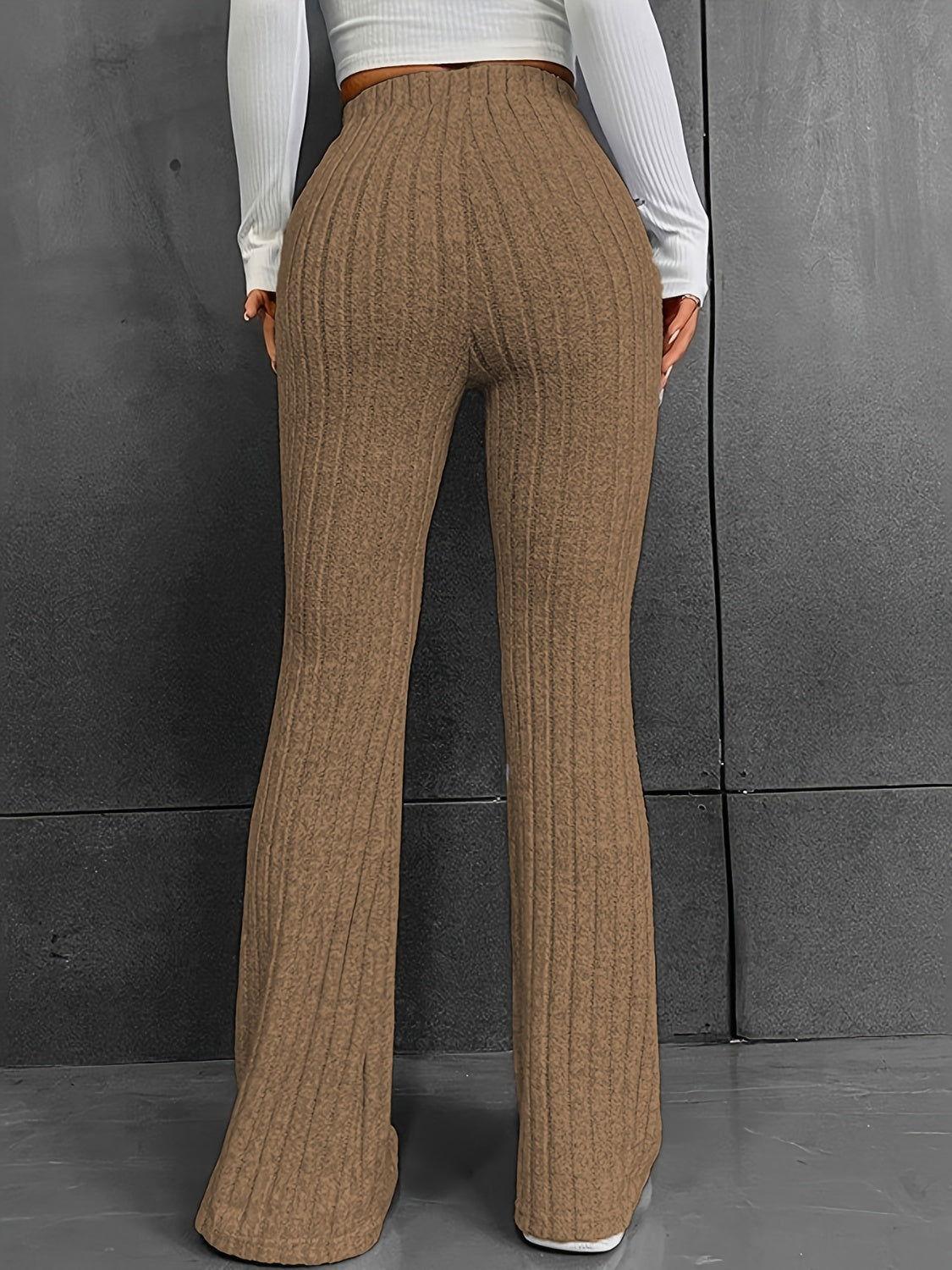 Ribbed High Waist Bootcut Pants - Clothes For Her Online Store