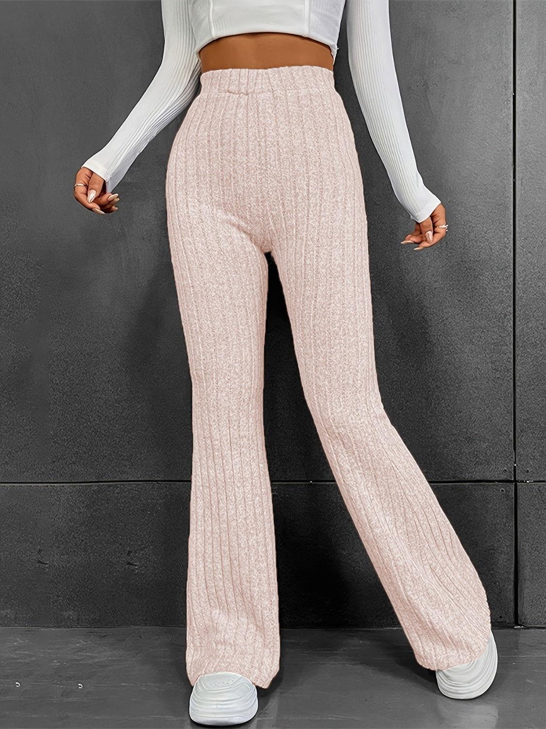 Ribbed High Waist Bootcut Pants - Clothes For Her Online Store