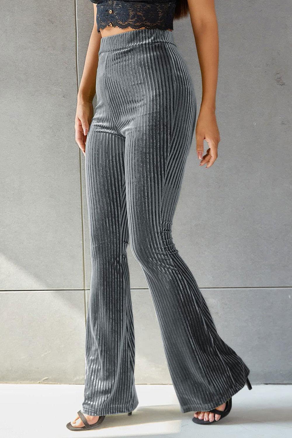 Ribbed High Waist Flare Pants - Clothes For Her Online Store