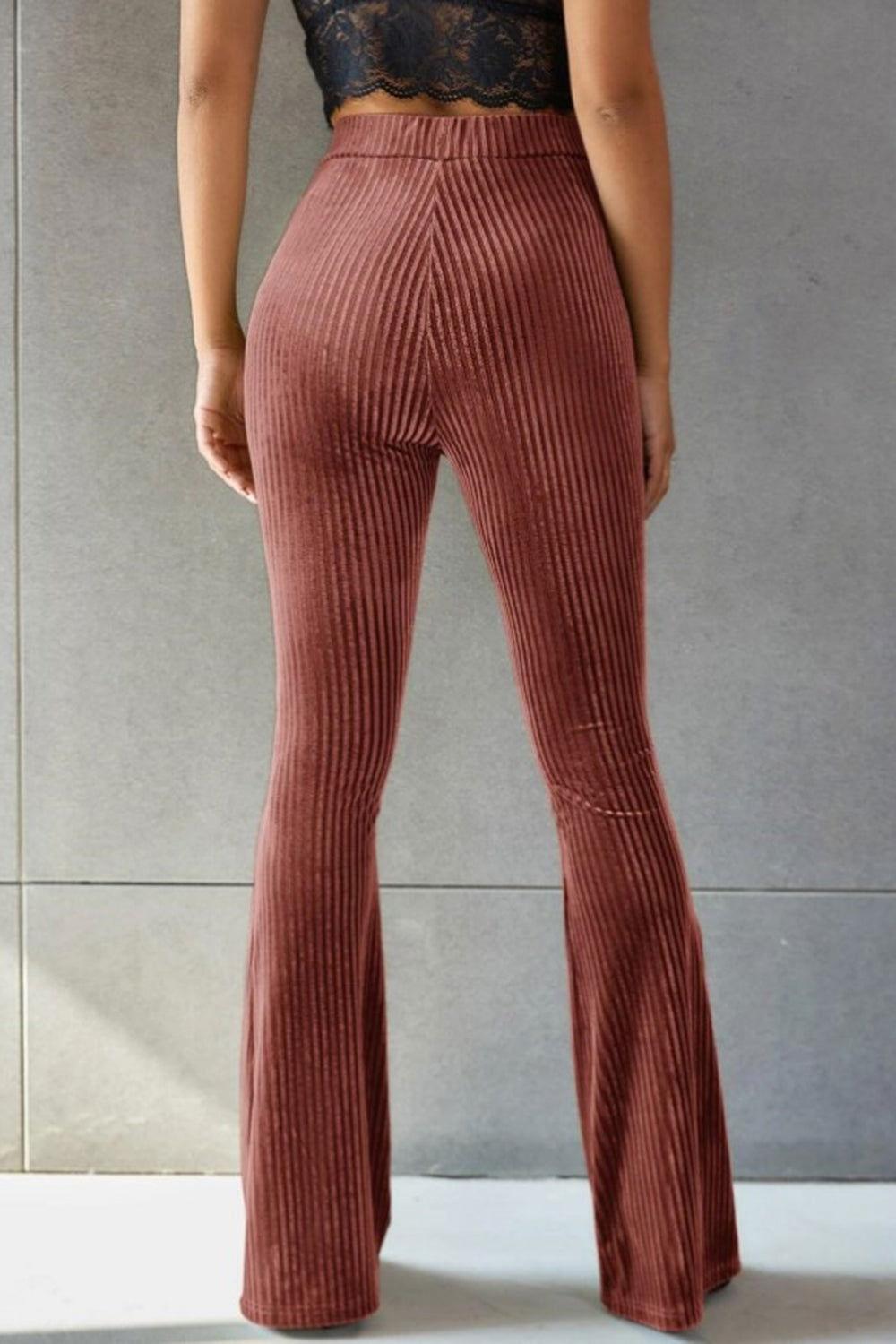 Ribbed High Waist Flare Pants - Clothes For Her Online Store
