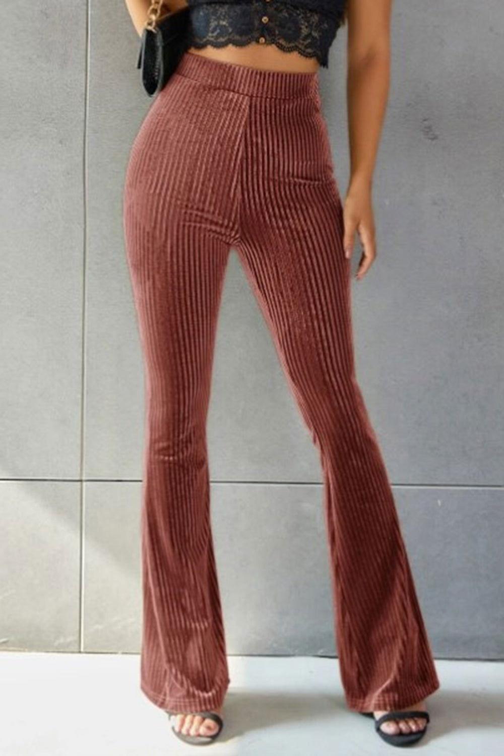 Ribbed High Waist Flare Pants - Clothes For Her Online Store