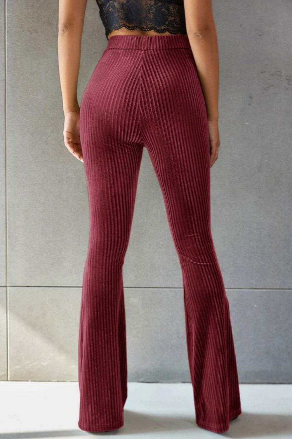 Ribbed High Waist Flare Pants - Clothes For Her Online Store