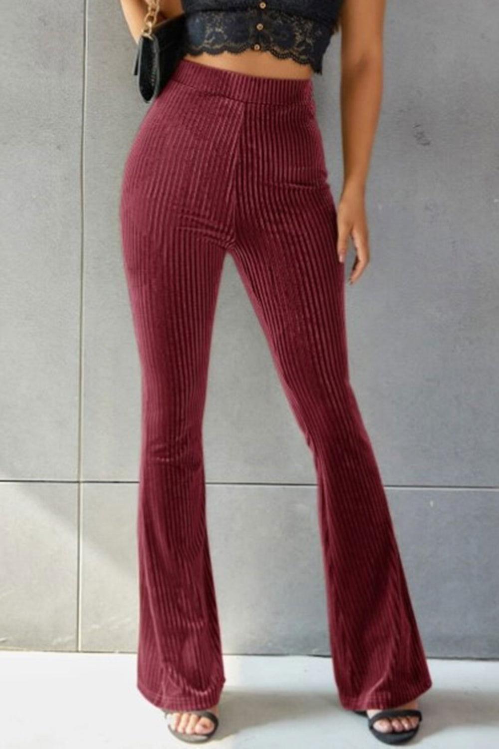 Ribbed High Waist Flare Pants - Clothes For Her Online Store