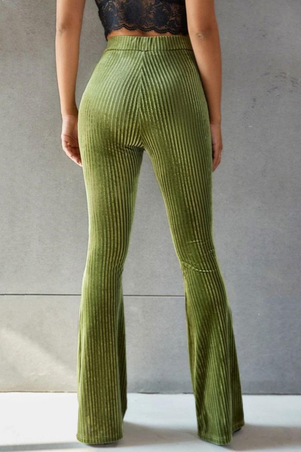 Ribbed High Waist Flare Pants - Clothes For Her Online Store
