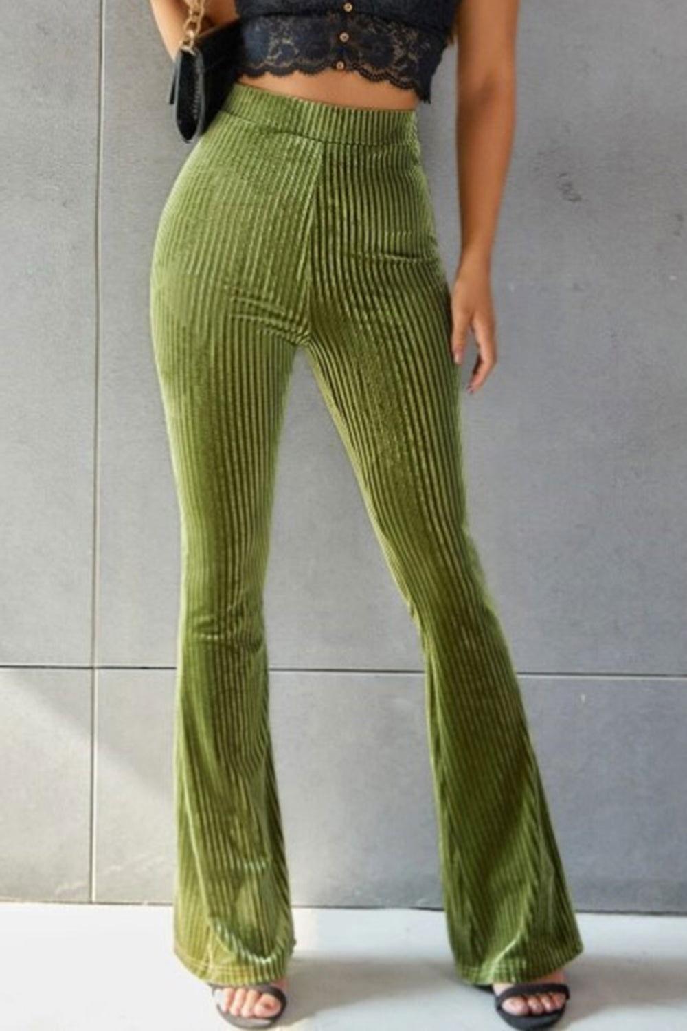 Ribbed High Waist Flare Pants - Clothes For Her Online Store