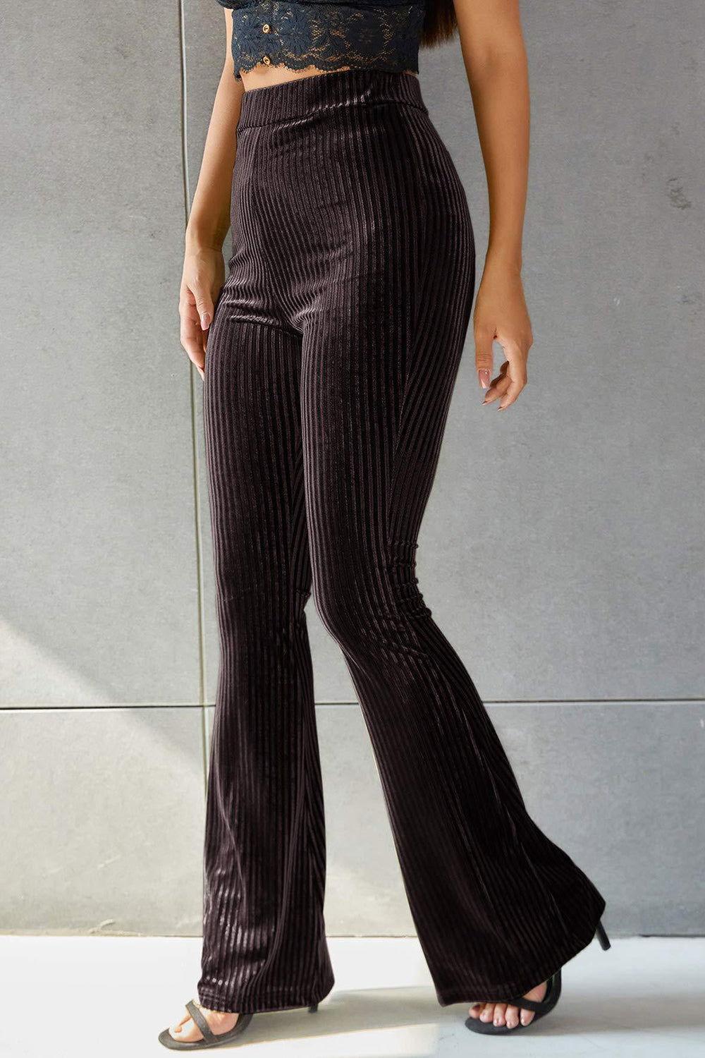 Ribbed High Waist Flare Pants - Clothes For Her Online Store