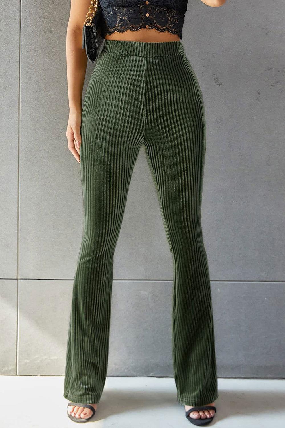 Ribbed High Waist Flare Pants - Clothes For Her Online Store