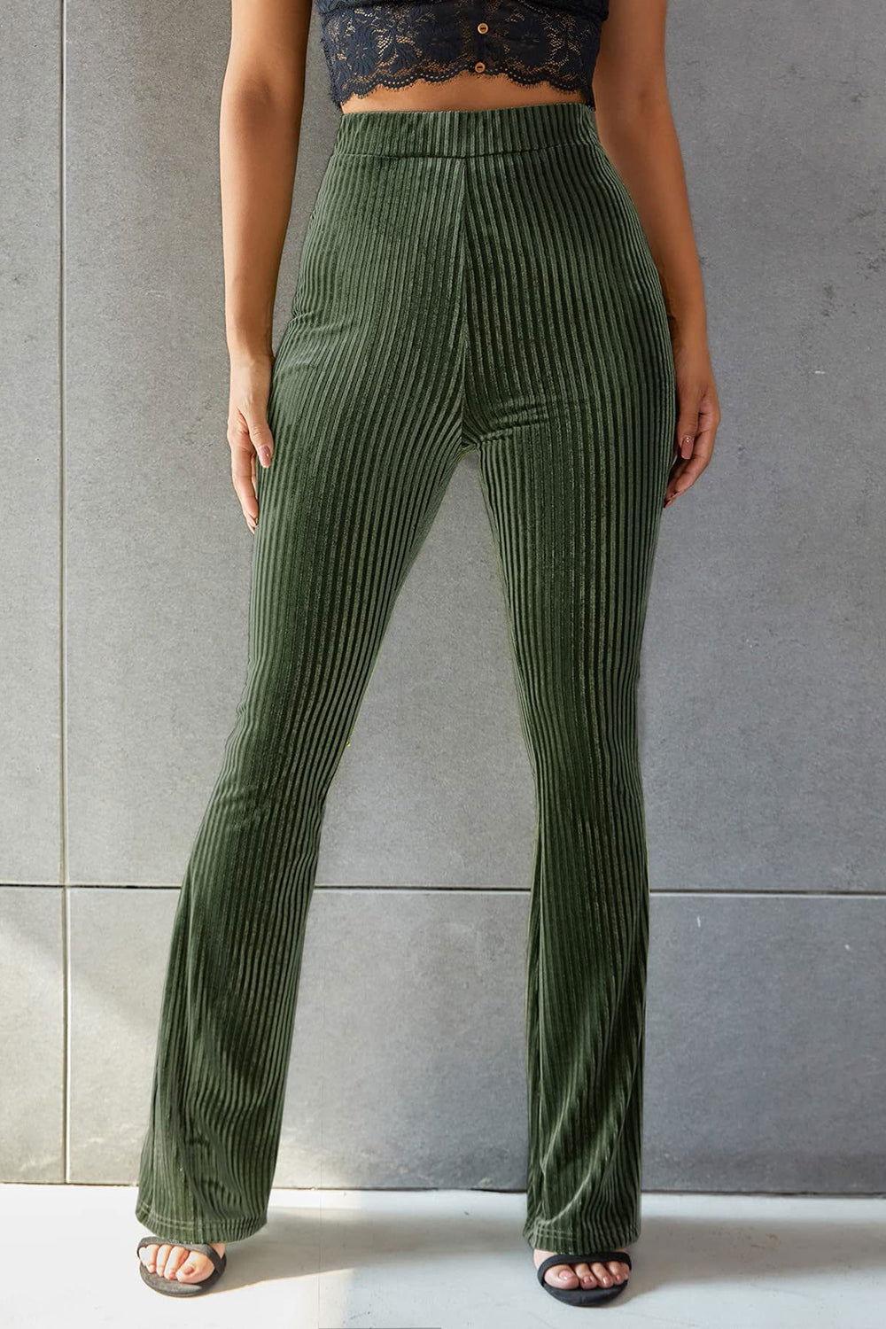 Ribbed High Waist Flare Pants - Clothes For Her Online Store