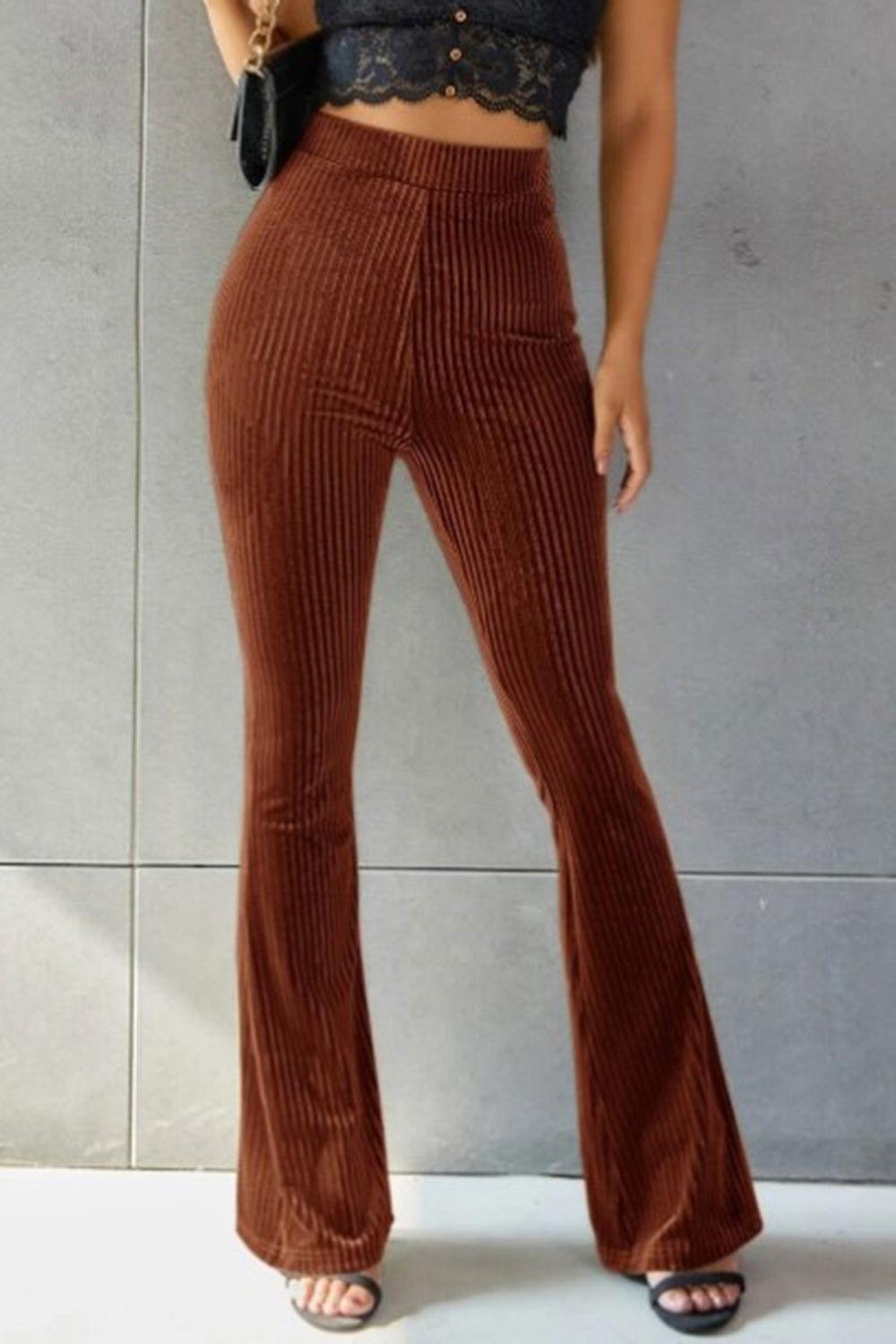 Ribbed High Waist Flare Pants - Clothes For Her Online Store