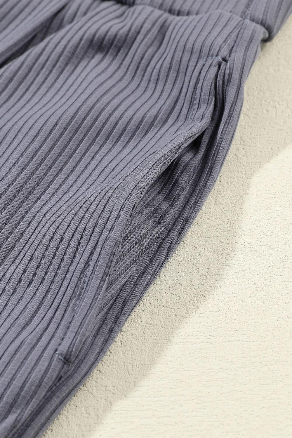 Ribbed Round Neck Top and Wide-Leg Pants Set - Clothes For Her Online Store