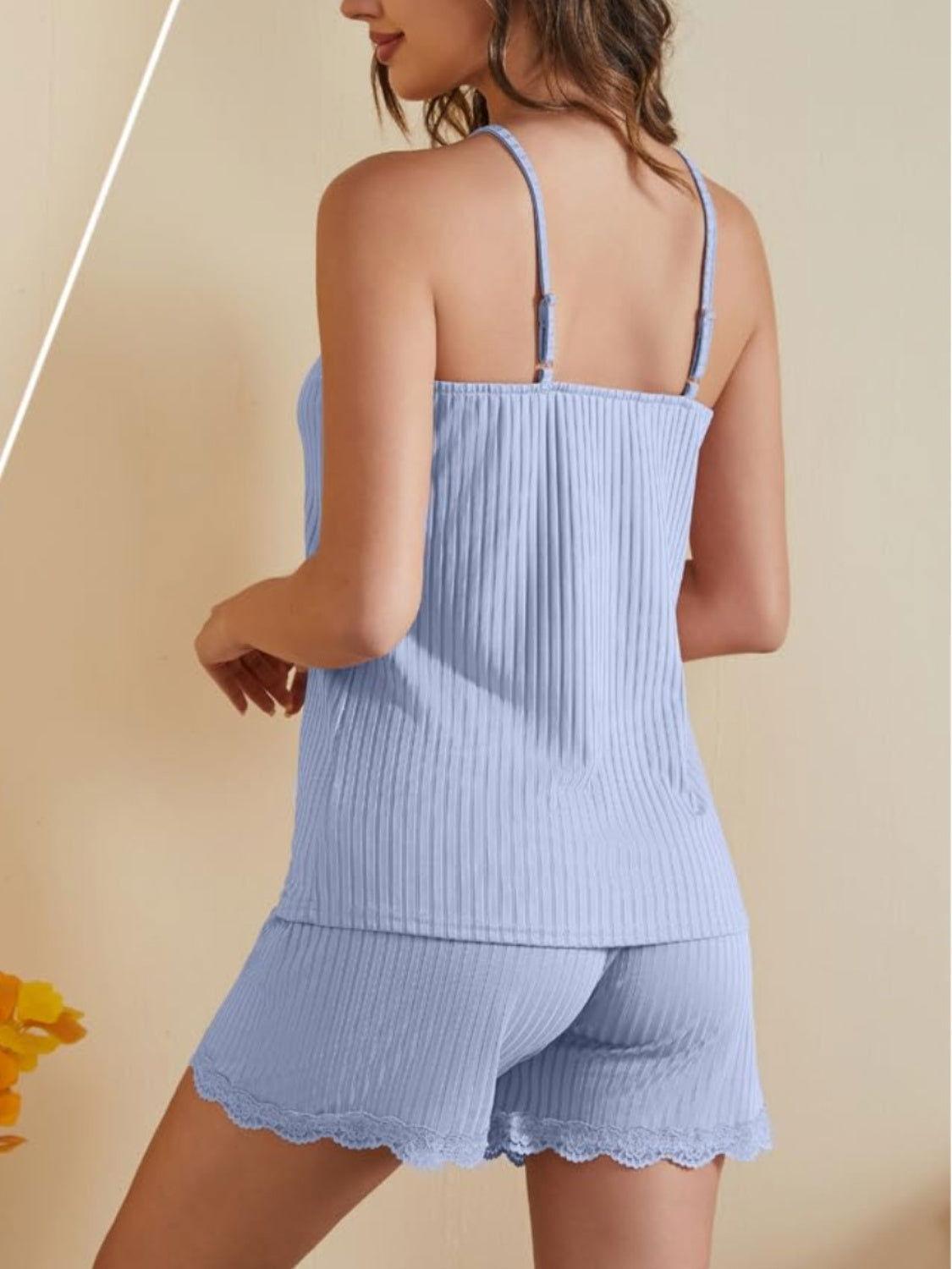 Ribbed Scoop Neck Top and Shorts Lounge Set - Clothes For Her Online Store