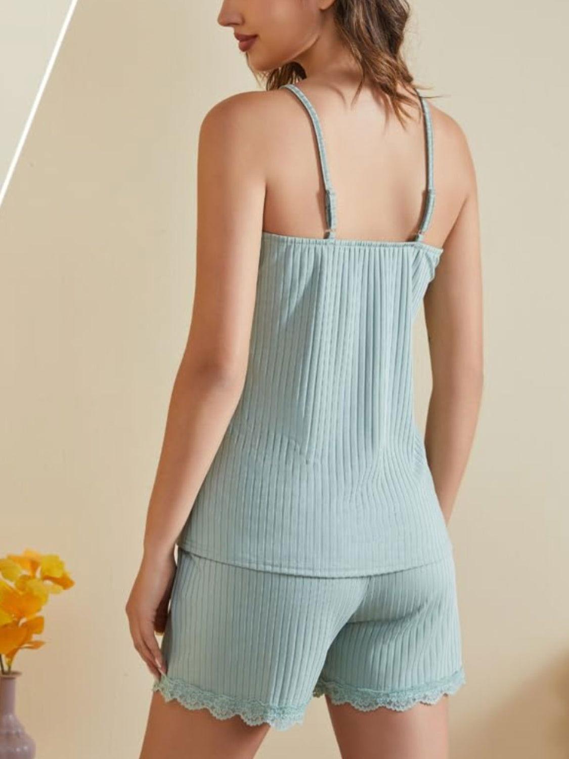Ribbed Scoop Neck Top and Shorts Lounge Set - Clothes For Her Online Store