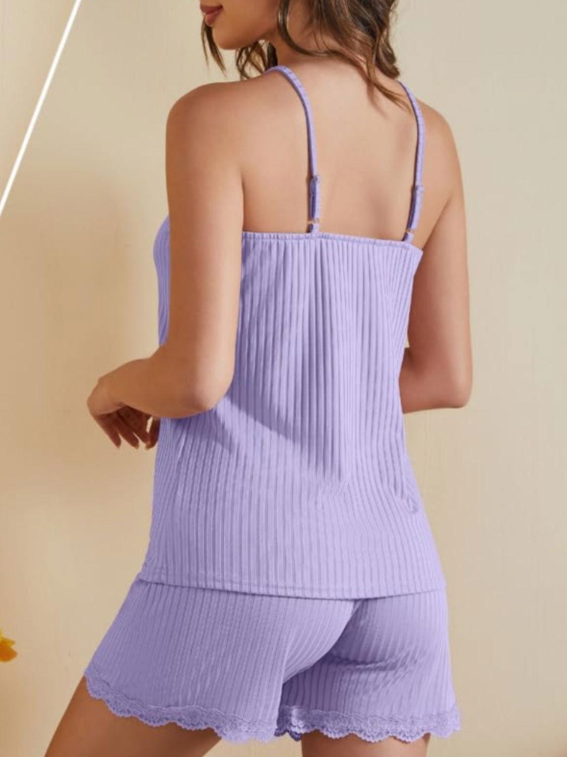 Ribbed Scoop Neck Top and Shorts Lounge Set - Clothes For Her Online Store