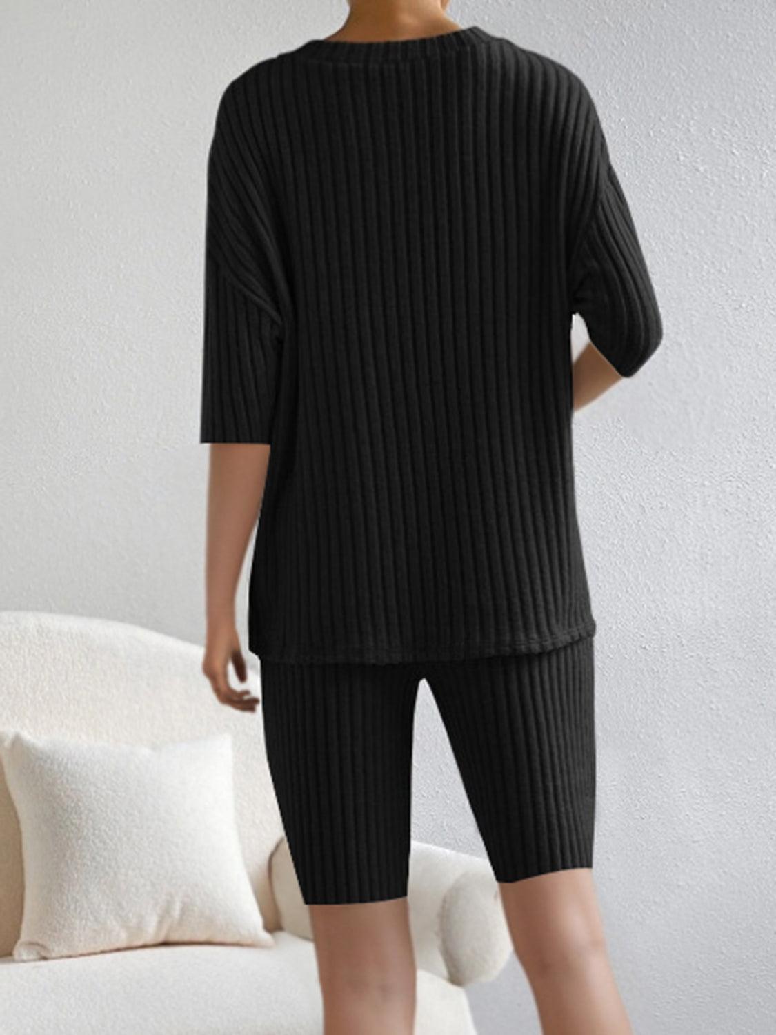 Ribbed V-Neck Top and Shorts Set - Clothes For Her Online Store